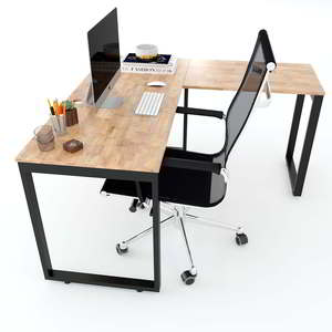 Bureau en acier en forme de L avec plateau principal de 140 cm, système rectangulaire, assemblage requis (HBRT014) - Product Image 3