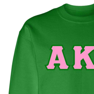 Sudadera Personalizada AKA con Cuello Redondo en Verde Kelly y Letras Griegas en Rosa, Sudadera de Felpa para Hermandad - Product Image 3
