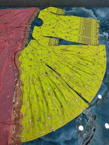 El último conjunto de Sharara Gharara Kurti bordado indio, tela de Georgette, hermoso diseñador pakistaní, Ropa Étnica personalizada, 3 uds. - Product Image 5