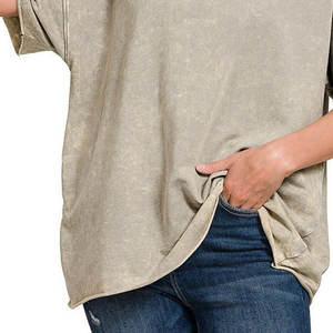 Venta al por mayor personalizable transpirable Mujer ácido lavado calle moda camiseta algodón poliéster personalizable camiseta - Product Image 3