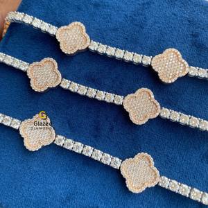 New Shinny Fully Iced Out <b>Clover</b> Hip Hop <b>Bracelets</b> Round Brilliant Cut Moissanite D Colorless Diamonds 10K White Gold For Unisex - Product Image 4