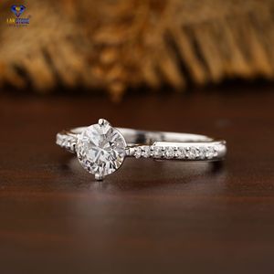 Anillo de diamantes para mujer de corte brillante redondo TDW 0,98, oro blanco de 18 quilates, Diamante certificado/no certificado, Joyería de diamantes Cvd/Hpht - Product Image 2