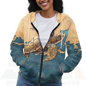 Sweat à capuche en molleton pour femme, imprimé graphique tortue de mer et carte du monde ancien, confort premium, impression par sublimation 3D, intérieur en polaire doux - Product Image 5