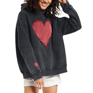 Clothing Manufactures Custom Printed Brushed <b>Fleece</b> 400gsm Oversized 100% Cotton Plain Heavyweight Women Hoodie with Puff Print - Product Image 3
