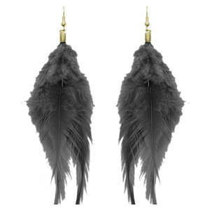 Tip Top Fashions 1308316I Boucles d'oreilles en plumes noires Design élégant en alliage de zinc - Product Image 1