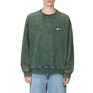 Sudadera informal de invierno de gran tamaño con hombros caídos y lavado ácido de algodón 100% personalizada para hombre, Jersey desgastado con diamantes de imitación - Product Image 3