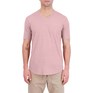 Camiseta de Cuello en V para Hombre, Personalizada al por Mayor, con Dobladillo Curvo, Mezcla de Poliéster y Algodón Suave, Tejido de Estambre, con Características de Secado Rápido y Transpirable - Product Image 5