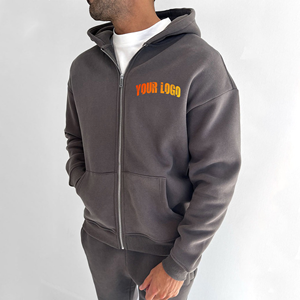 Nouveauté Sweat à capuche pour homme en molleton 100% coton avec fermeture éclair Logos imprimés personnalisés Applique Streetwear Surdimensionné Couleur unie pour l'automne - Product Image 1