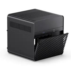 JONSBO N2 Châssis NAS en aluminium noir-Support ITX, emplacement PSU SFX, conception partitionnée, 5 + 1 baies HDD, ventilateur 12CM