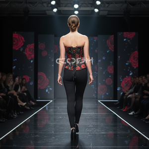 Corsé Sublimado, Corsé Rojo y Negro con Estampado Floral, Corsé de Alta Resistencia con Varillas de Acero, Fabricante de Lencería y Bustiers - Product Image 6