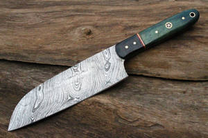 Ensemble de couteaux de chef professionnels de style japonais faits à la main en acier damas gaine en cuir de bois Pakka personnalisée pour la coupe de légumes - Product Image 6