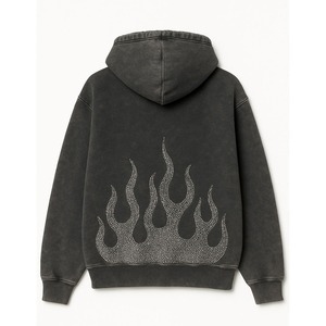 Sweat à capuche zippé intégral pour homme, coupe oversize, délavé à l'acide, avec logo personnalisé OEM, broderie de strass découpée, vente en gros, collection hiver - Product Image 6
