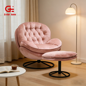 Fauteuil pivotant confortable et moderne en rose capitonné avec repose-pieds pour salle à manger, maison, bureau, hôtel - Product Image 2
