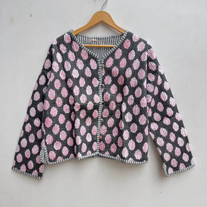 Veste matelassée réversible décontractée pour femmes, imprimé bloc à la main indien, motif floral, vêtements d'extérieur en jersey de coton respirant, boutons pour - Product Image 1