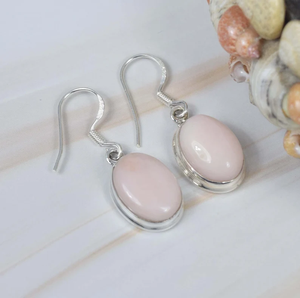 925 plata esterlina Rosa ópalo peruano piedra preciosa gancho pendiente forma ovalada joyería hecha a mano regalo para el día de Pascua precio al por mayor - Product Image 3