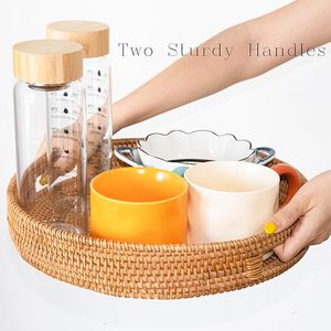 Custom <b>Large</b> Natural Solid Rattan Serving <b>Tray</b> Rustic Style for Sushi Fruit Dessert Coffee Decorative Storage - Product Image 1