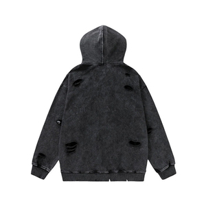 Sweat à capuche zippé en molleton pour homme, 100% coton épais, délavé à l'acide, coupe ample, effet vieilli, écologique, pour l'hiver - Product Image 2