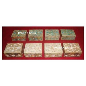 Cajas de joyería rectangulares de piedra de jabón natural con hermosas incrustaciones de nácar para regalos empresariales y decoración del hogar. - Product Image 1