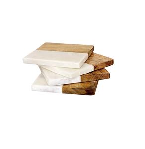Posavasos de madera de mármol Posavasos de forma cuadrada marrón blanco para mesa de comedor Cocina - Product Image 1