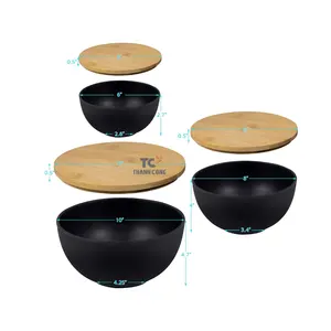 Factory Supplier Black Color Salad Bowl Set with Lids Bamboo Fiber Serving Bowls With Cutting Board