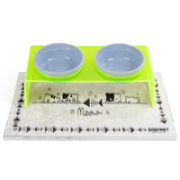 Station d'alimentation pour animaux de compagnie portable, double bol en céramique, écologique, étanche, grande capacité, design arrondi transparent, utilisation intérieure et extérieure