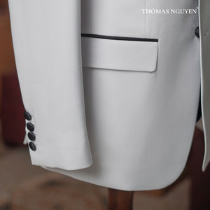 Trajes personalizados para hombre, traje de dos piezas, esmoquin a medida, traje elegante de champán blanco para boda, chaqueta y pantalones hechos en Vietnam - Product Image 3