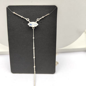 Dainty Rainbow Moonstone Marquise Necklace 18 Inch <b>Sterling</b> <b>Silver</b> <b>Chain</b> with Natural Gemstone Minimalist Fine Jewelry Girls - Product Image 2