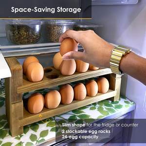 Porte-oeufs pour réfrigérateur et comptoir 2 porte-oeufs empilables en bois pour 24 oeufs frais ou magasin pour oeufs de Pâques - Product Image 4