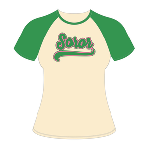 Camiseta de Manga Raglán Ivory 08 Soror, para Mujeres de Hermandad Griega, Rosa y Verde, Ecológica, Informal, Elegante, para la Universidad - Product Image 5