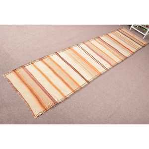 พรมวินเทจตุรกี ขนาด 2.7x11.7 ฟุต (82x357 ซม.) พรมคิลิมสีน้ำตาลลายอิคัต - Product Image 2