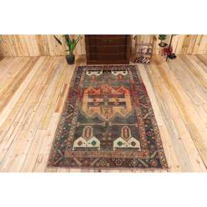 Turkish Rug, 4.7x8.6 ft Vintage Rug, <b>Brown</b> Check <b>Wool</b> Rug - Product Image 1