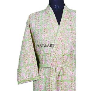 Túnica Kimono Acolchada Kantha con Estampado Floral para Mujer, Ropa de Dormir Suave para Spa y Baño, para Primavera, Chaqueta para Damas de Honor - Product Image 5