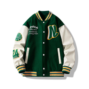 Veste universitaire classique d'hiver en laine et cuir, couleur et logo personnalisés, streetwear élégant et durable pour hommes, en solde - Product Image 3