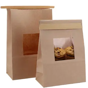 最新设计的新系列棕色牛皮纸饼干纸袋，带前面板窗户和内衬，价格优惠