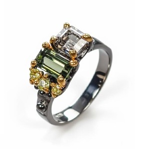 Anillo de Boda de Rodio con Turmalina Toi Et Moi, Diseño de Lujo, Expresión Simbólica del Amor, Elegante Doble Piedra, Belleza Clásica y Atemporal - Product Image 1