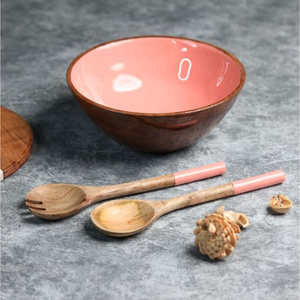 Bol à salade en bois avec cuillères vaisselle hôtel Ware Restaurant vaisselle bol à mélanger les aliments bol de nourriture de qualité supérieure - Product Image 3
