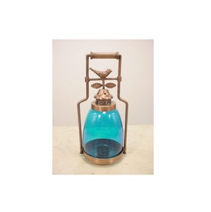 Linterna de cobre antigua con diseño de pájaro con portavelas decorativo de vidrio verde, linterna colgante para exteriores, interior, decoración del jardín del hogar - Product Image 4