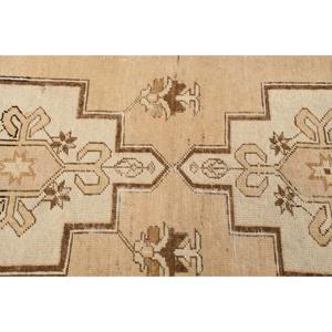 3.3x6.7 ft Rug, Vintage Turkish Rug, <b>Brown</b> Check <b>Wool</b> Rug - Product Image 5