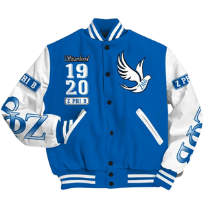 Zeta Phi Beta 1920 Bleu Blanc Letterman Veste Sororité Grec Vie Varsity ZPB Chenille Patch Fondateurs Style Porter - Product Image 4
