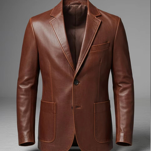 Veste en cuir pour homme, nouvelle mode d'hiver, col montant, imperméable, respirante, haute qualité, doublure en polaire personnalisable, double devant - Product Image 1