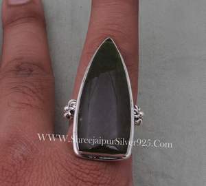 Anillo de jade verde Sólido 925 Plata de ley Daga Anillo de piedras preciosas Diseño floral Regalo de aniversario - Product Image 5