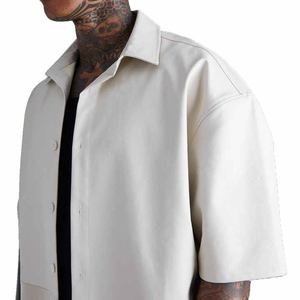 Chemise à manches courtes pour homme, 100% cuir, décontractée, respirante, antibactérienne, écologique, style moderne, coupe ample, motif uni, corne - Product Image 4