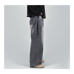 Jean pour homme HOOR Vintage délavé jambe large pour homme K-Fashion pantalon denim fendu sur le côté 2 COULEURS décontracté coupe ample Chic style quotidien H5006 - Product Image 3