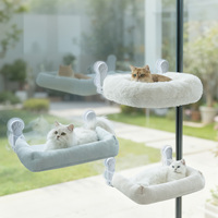 Hamac carré d'hiver pour chat en fausse fourrure de lapin, lit de fenêtre à ventouses, durable, avec abri amovible et lavable