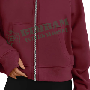 Ropa de calle de Color sólido de manga larga para mujer, sudaderas con capucha de punto con cremallera informal para mujer, sudaderas de felpa francesa de algodón 100% - Product Image 6