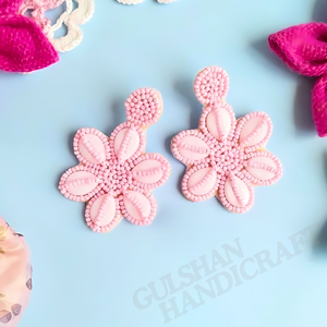 Pendientes temáticos náuticos de forma única de tela de algodón multicolor de alta calidad hechos a mano azul blanco bordado costura - Product Image 5