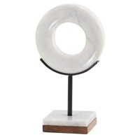 Ensemble de sculptures modernes en disque métallique texturé sur base en marbre, pièce d'art décorative ronde de luxe pour console d'étagère de table pour bureau à domicile