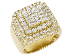 Square Face Cluster Mens <b>Ring</b> in 10K Gold <b>Iced</b> Out with Lab Grown Diamonds for Bold Hip Hop Fashion Jewelry - Product Image 1