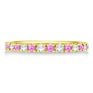 Anillo Apilable de Eternidad con Diamantes y Zafiros Rosas en Oro Amarillo de 14k (0.63ct) - Product Image 3