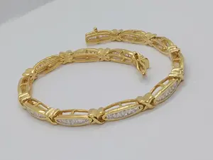 สร้อยข้อมือเทนนิสมอยส์ซอไนท์ทรงกลม12กะรัตสำหรับทุกเพศชุบทองสีเหลืองเงินสเตอริงสำหรับงานแต่งงานของขวัญงานหมั้น - Product Image 3